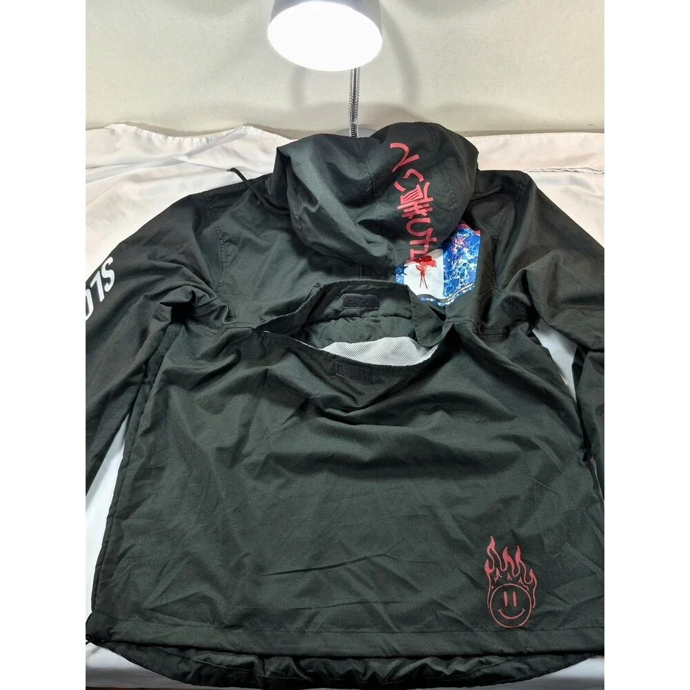 NWOT BKLYN Brooklyn Cloth "Slow Down" Black Anorak Windbreaker Size M 90's Urban - Picture 6 of 14